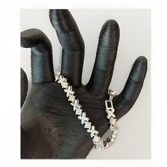 Vintage Flower Tennis Bracelet Crystal/Cubic Zirconia CZ Silver Tone 7.5″