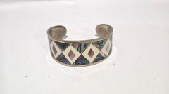 Mexico Alpaca Silver Open Cuff Bracelet Abalone Shell Inlay for a 6.5″ Wrist