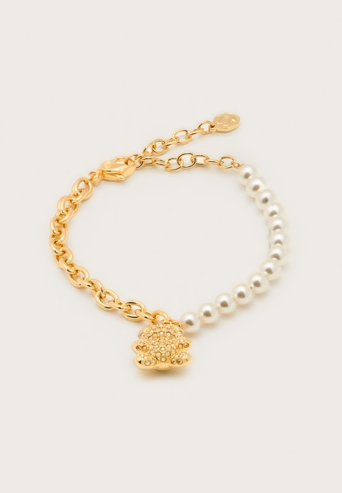 New in Gift Box SWAROVSKI 5737622 White Crystal Pearl & Gold Teddy Bear bracelet