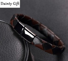 Men / Women 12 mm Black and Brown Braided Leather Bracelet Wrist Bangle 7-9″