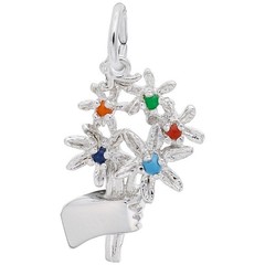 Bouquet of Flowers Sterling Silver Cubic Zirconia Charm