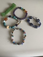 5pc Lot of Assorted Stone Beaded Bracelets Glass Beads Amethyst Faux Turquoise