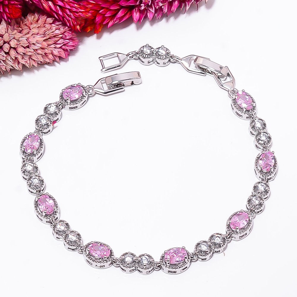 Pink Sapphire - Simulated 925 Sterling Silver Adjustable Bracelet 7-8" B13063