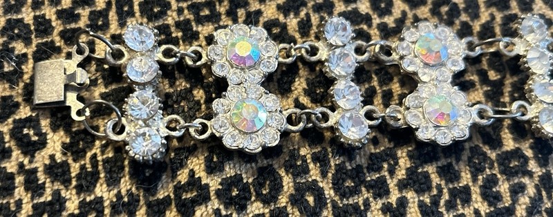 Vintage 1960’s Silver Aurora Borealis Crystal Prong Set Tennis Bracelet gallery