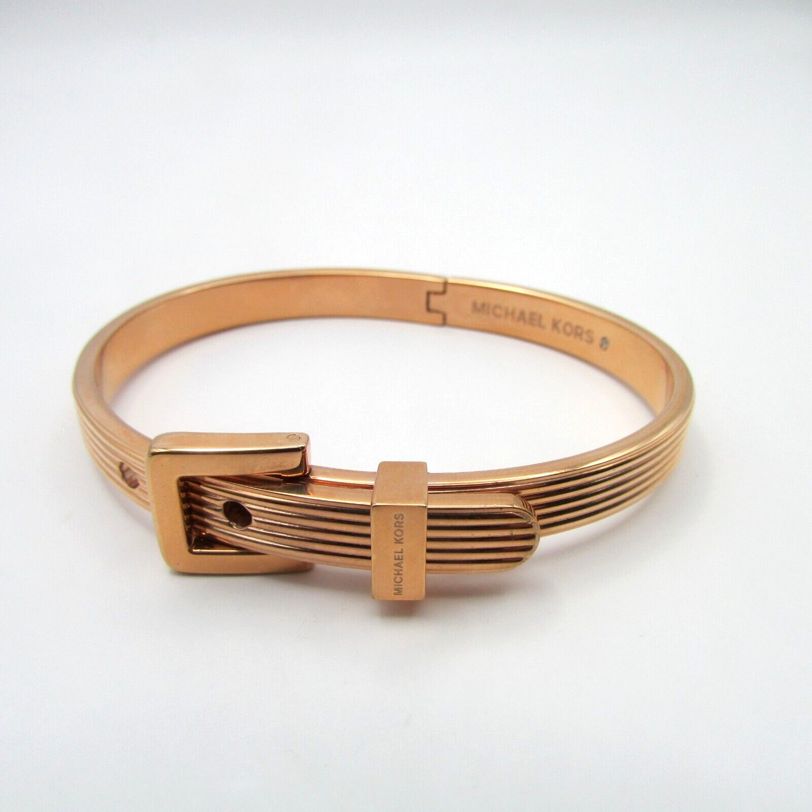 Michael Kors Rose Gold Tone Buckle Latch Hinged Bangle Bracelet gallery