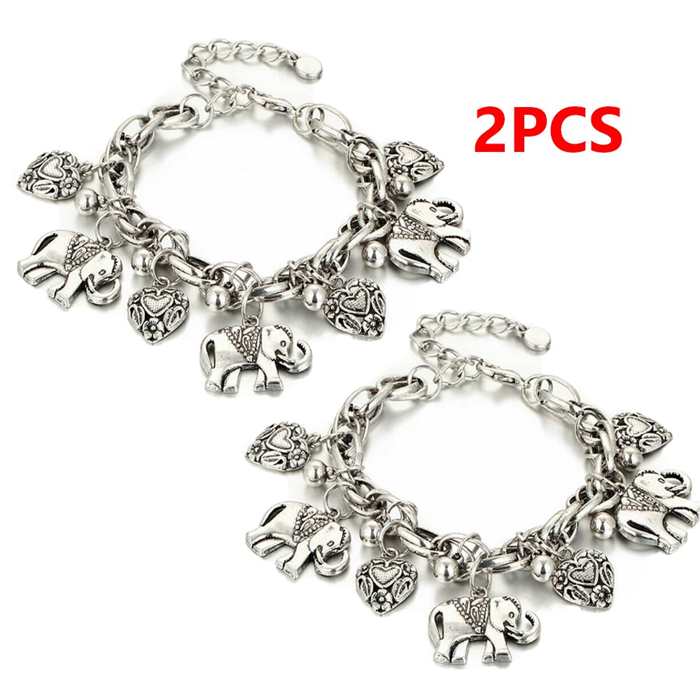 2PC Elegant Alloy Silver Unique Women Fashion Charms Elephant 9" Bracelet gallery