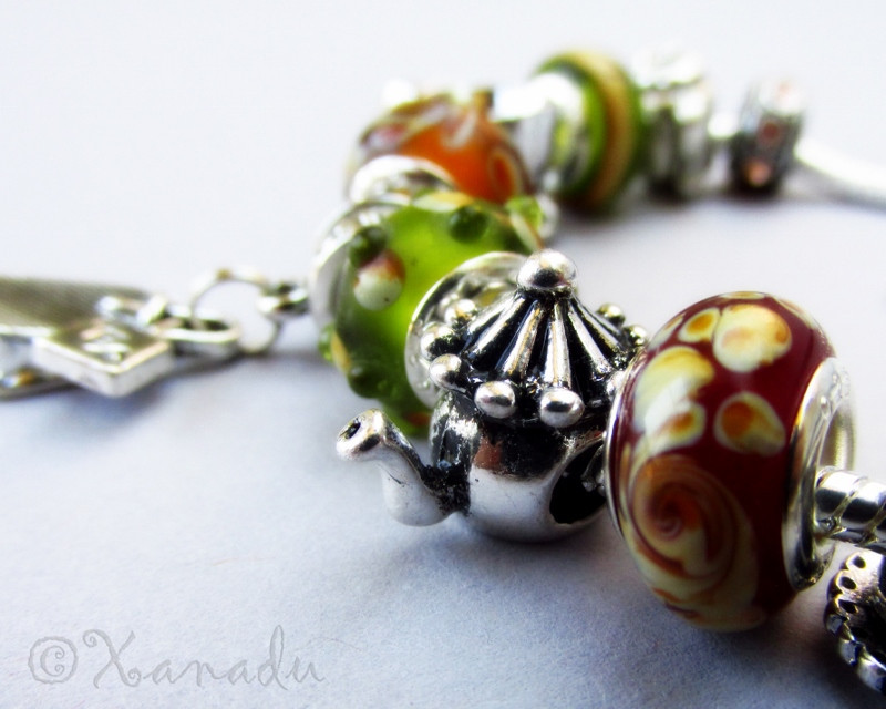 Colors Of Tea European Charm Bracelet - Green, Red, Gold Beads With Tea Charms gallery
