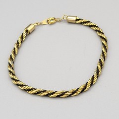 Gold Tone Wrapped Black Cord Twisted Bracelet Delicate Spring Ring Fits Up To 7″