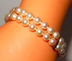 MAJORICA Spain Double Strand 6mm Faux Pearl Bracelet, Gold Plated 925, 7 14″