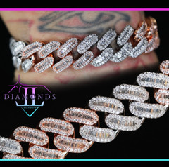 Rose Gold Baguette Simulated Diamond Bracelet, Mens Iced Out Cuban Link Bracelet