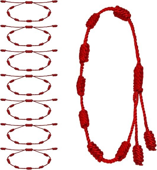 8-Piece Adjustable Red String Bracelet Set for Protection and Friendship