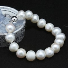 9-10mm Natural White Akoya Cultured Pearl Bangle Bracelet 7.5″ Hand Knotted