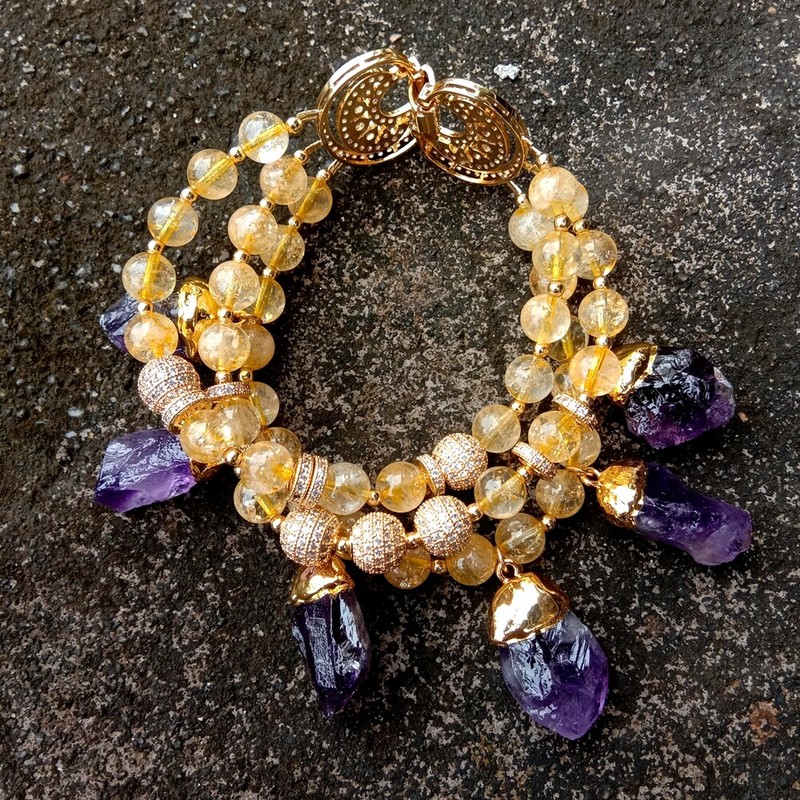 3 Strands Natural Citrine Bracelet Amethyst Rough Raw Charm Gemstone Jewelry gallery
