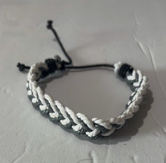 Gray & white Braided Cord Bracelet Adjustable Drawstring Closure No Stone