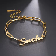 Custom Name Rectangular Chain Bracelet Jewelry Adjustable Lobster Clasp Silver