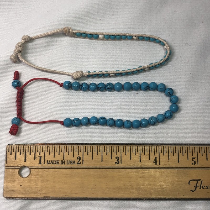 Set of 2 Handmade Natural Turquoise Gemstone Bracelet Beads 7"-9" Adjustable gallery