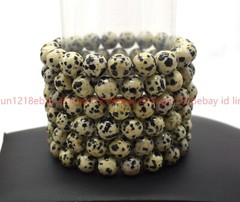 6 Pcs Natural 6/8/10mm White Dalmatian Jasper Round Gemstone Bead Bracelet 7.5in