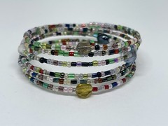 Dainty Glass Bead With Tiny Gemstones And Hematite Wrap Bracelet Boho Bliss Sz 6