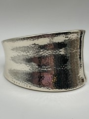 Brighton Asymmetrical Wide Hammered Crystal Silver Plated Hinged Bangle Bracelet