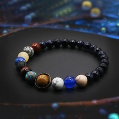 Universe Galaxy Planet Bracelet Blue Goldstone Stretch Bracelet Handmade Gift