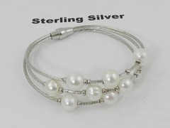 HONORA Cultured Freshwater Pearl (8-9mm) Bangle Bracelet in Sterling Silver