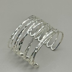 Bracelet Womens Silver Tone Hammered Multi Strand Stacked Wide Cuff Bangle 6.5″