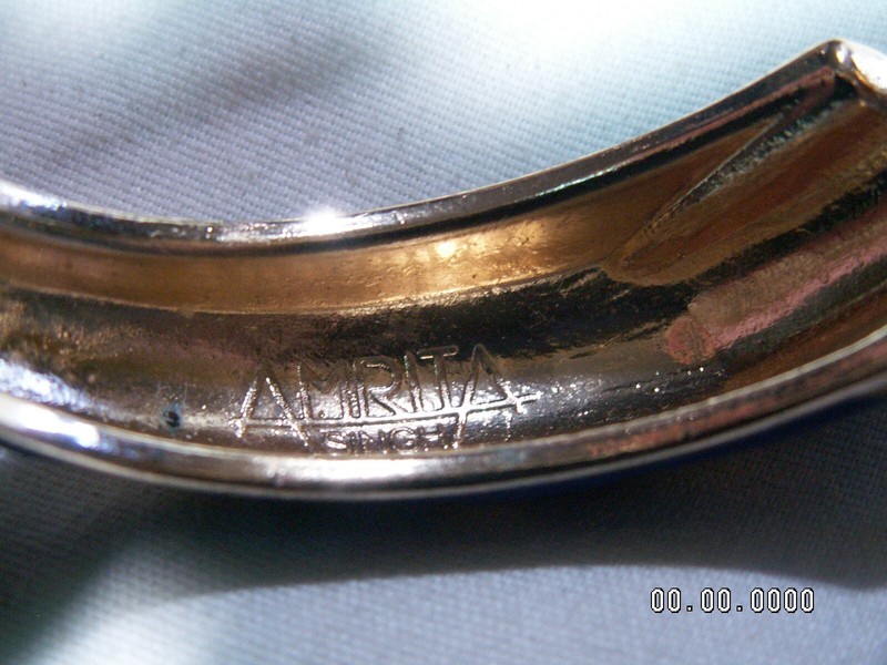 ...AMRITA SINGH...Gold Tone, Crystals, Blue Enamel Graduated Hinged Bracelet... gallery