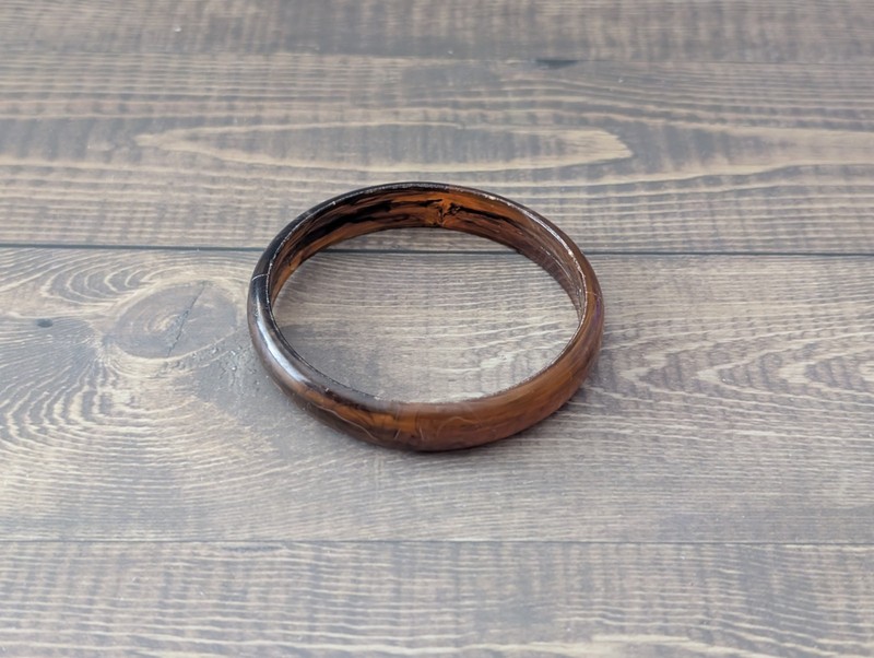 1960's Vintage Amber Tortoise Shell Lucite bangle bracelet stamped Hong Kong gallery