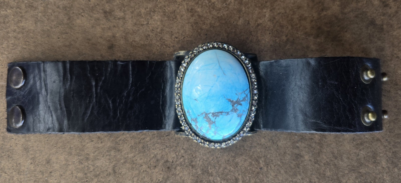 RARE REBEL DESIGNS NY Huge 3" Turquoise Statement Double Wrap Leather Cuff gallery