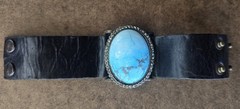 RARE REBEL DESIGNS NY Huge 3″ Turquoise Statement Double Wrap Leather Cuff