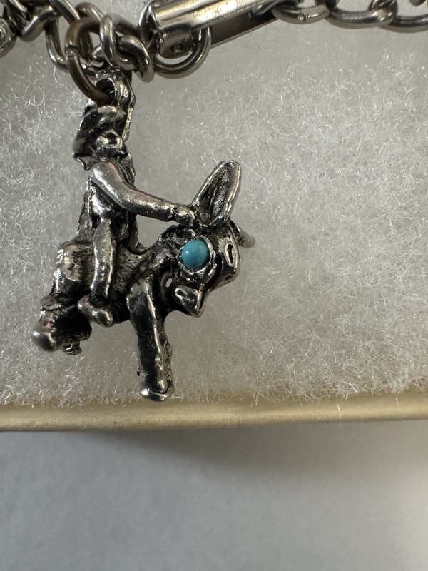 Silver Tone Western Dangle Charm Cable Chain Bracelet Lobster Clasp 7 in gallery