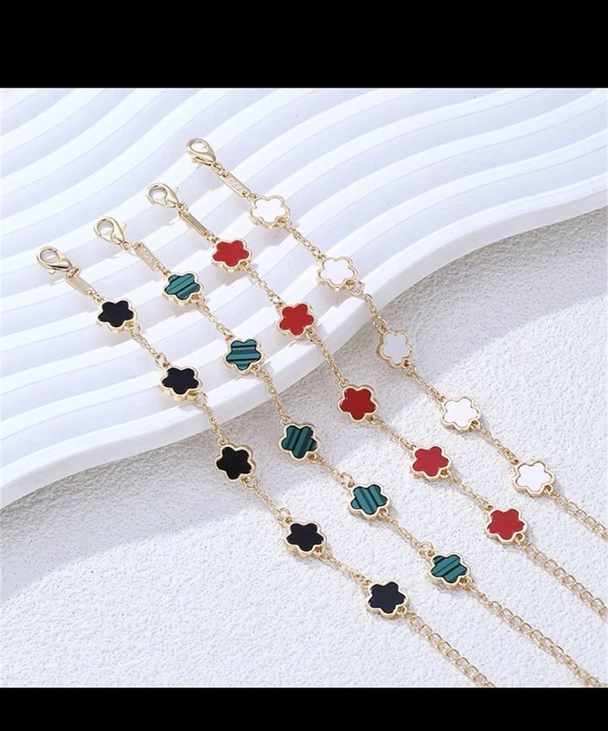 Gold Tone Clover Enamel Dangle Charm Cable Chain Bracelet 16+5cm Adjustable gallery