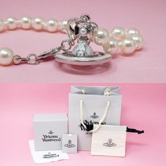 Vivienne Westwood Bracelet Bas Relief Pearl & Silver 3D Orb Charm & Box Included