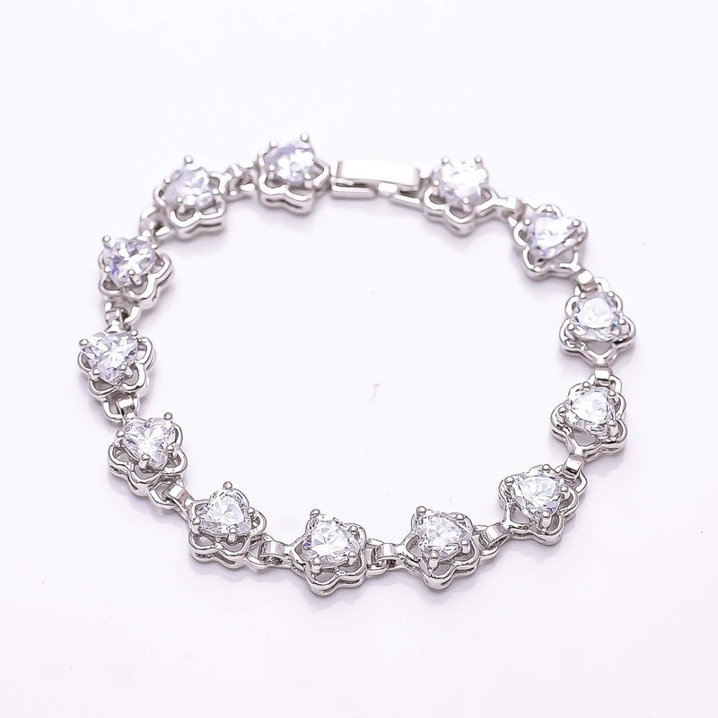 Heart - White Topaz 925 Sterling Silver Tennis Bracelet 7.99" B_9730_727_23 gallery