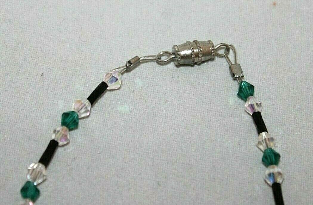 Angel Charm FASHION BRACELET BLACK, CLEAR & GREEN with Barrel CLOSURE 8" LONG gallery