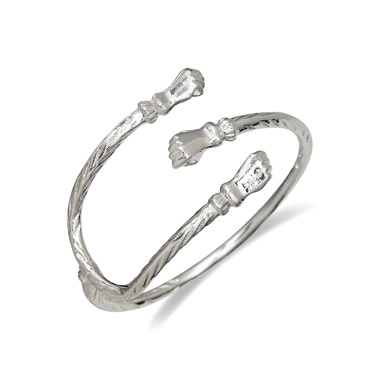Tri Tip 925 Solid Sterling Silver West Indian Bangle with Fists Ends, 1 piece gallery