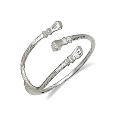 Tri Tip 925 Solid Sterling Silver West Indian Bangle with Fists Ends, 1 piece