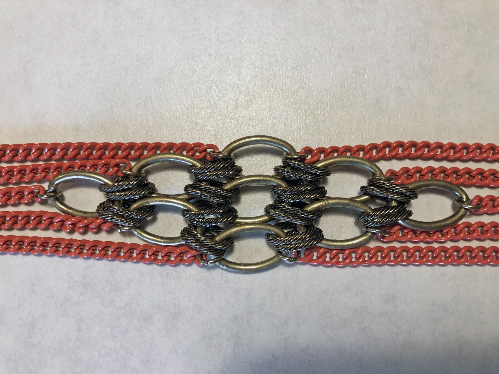 Sabine Bracelet, Burnt Orange Chains, Antique Gold Finish Loops and Closure, NWT gallery