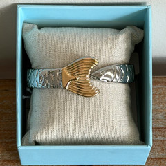 Piper K Fish Hinged Bangle Cuff Bracelet Two Tone Silver Gold Nautical Crystal