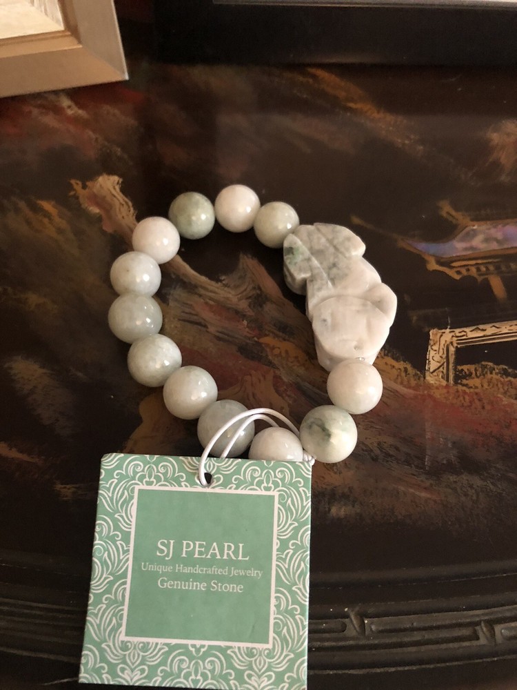 NWT SJ PEARL Bold Beaded Chunky Jade Dragon Bracelet 7" Wrist or Smaller