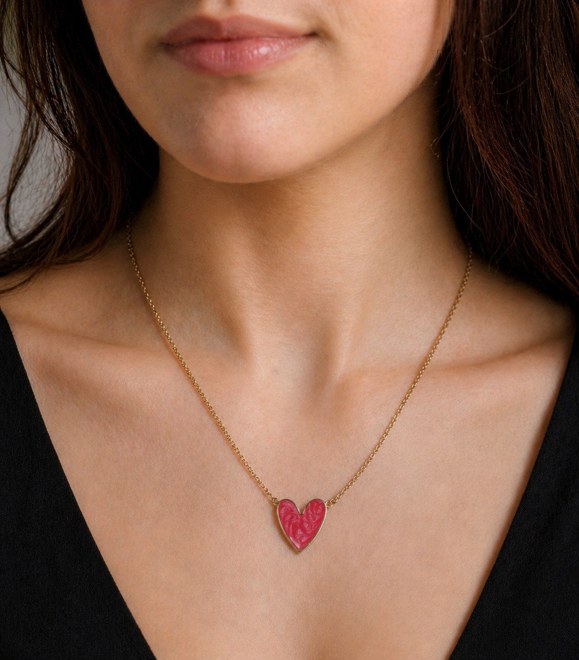 Pink Enamel Heart Necklace Gold Tarnish Free Hypoallergenic Colorful gallery
