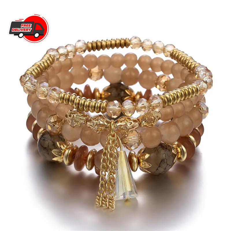 4Pcs New Tassel Charm Beads Bracelet Set For Women Colorful Glass Beaded Chain gallery