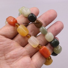 Wholesale 2pcs Natural Chinese Cushion Jade Handmade Bracelet 6.3″ Wrist