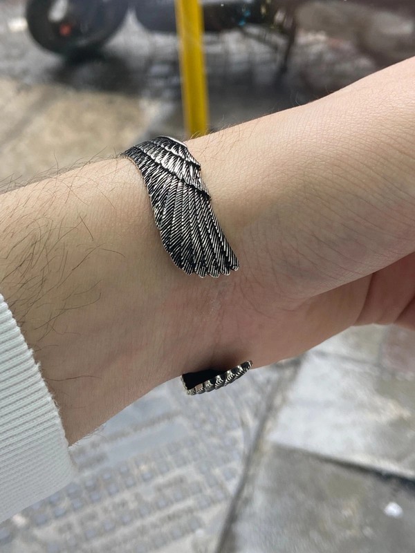 German Silver 925 Stamped Eagle Bracelet with Aquamarine Cuff Bangle gallery