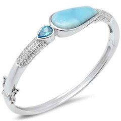 Natural Larimar, Blue Topaz & Cubic Zirconia .925 Sterling Silver Bangle Bracele