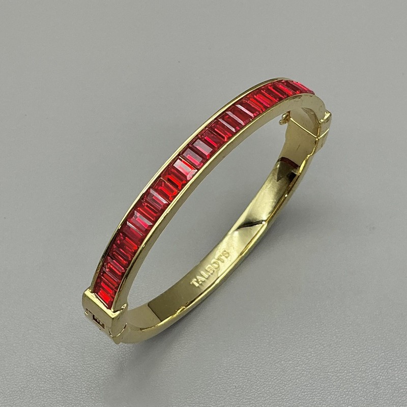 Talbots Bracelet Gold Tone Red Glass Baguette Bangle Womens Fashion Jewelry 7" gallery