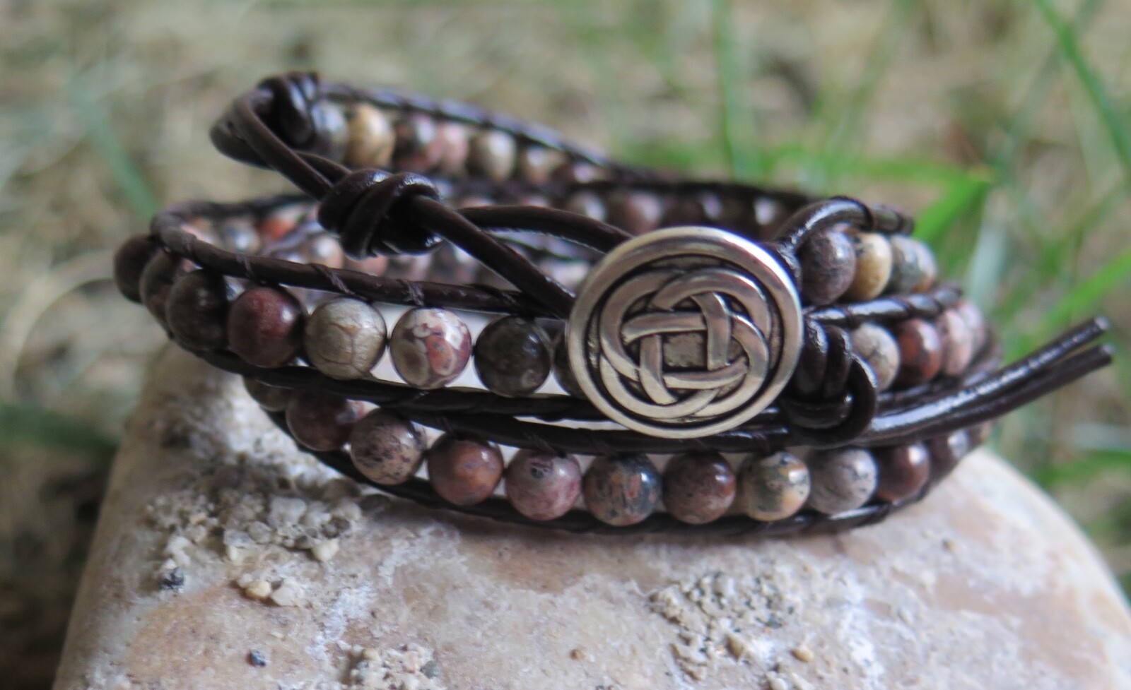 Wrap Around Faux Leather Cord Bracelet Genuine stone gallery