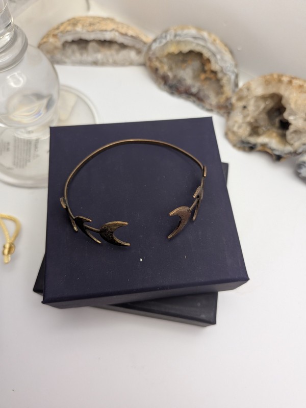 Gold Metal Crescent Moon Cuff Bracelet Bangle, Moon Theme, No Stone, 0 Gems gallery