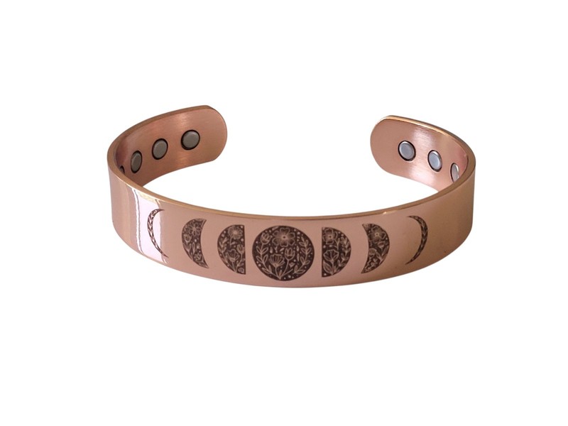 Flower Moon Phases Solid Copper Magnetic Bracelet Arthritis Pain Therapy Cuff gallery