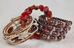 Set 3 Wire Wrap Beaded Bracelets Boho Layering Stack Lot